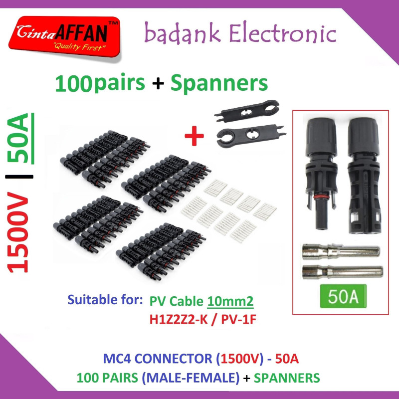 100 pairs  Spanner MC4 Connector M/F 1500V 50A Solar Panel Surya